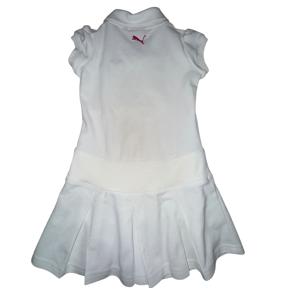 Puma Girls Polo Dress Size 5 White Pink Logo Pleated Tennis Sporty Preppy Golf